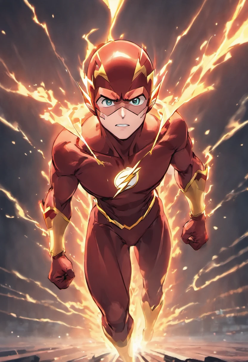 the flash in action, mcu, running pose, ultra detail, 8k, Jim Lee's Artstyle, DC comics, seen from the front, cold face, hunk, tall