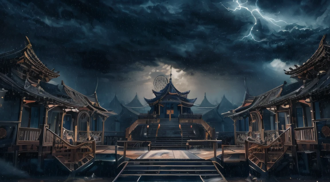 Fantasy Fairy Tales 32K,复杂,ellegance,highly detailed,A majestic,Digital photography,Top cinema lenses,surrealism painting,The sky above the contest platform of the National Style Ghost Sect,dark stormy clouds,Half of the audience,Even the ring was obscured by shadows, It will be a thunderstorm,The Legend of Fairy Tales,32K ultra-realistic scenes,Beating magic,Entwined water magic,(tmasterpiece,Cinematic light,Fine beautiful eyes:1.2),hdr,Void 5: Energy Storm, National Style Ghost Sect's competition platform,dark stormy clouds,Half of the audience,Even the ring was obscured by shadows, It will be a thunderstorm,The Legend of Fairy Tales,32K ultra-realistic scenes