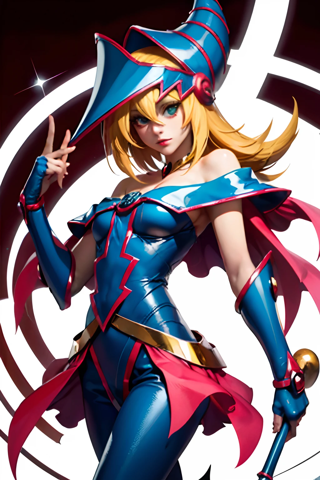 Hermosa dark magician girl (Obra maestra: 1.2, La mejor calidad), (1 Loli, solamente), grandes senos, (Dynamic posture), (piel brillante, crimson red skin), crimson red skin, Dark Magician Girl Demon Version Sezy, piel roja, Guantes finos y de encaje, ( small demonic horns:1.1), (Lilith \(Darkstalkers\)), (Cielo), fleco, (jewely, Adorno dorado:1.15 ), pelvis grande, azul (pantys:1.1) Dark Magician Girl Sexy Demon Version