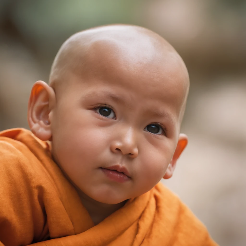 The monk takes the lollipop,Round-faced bald head,adolable,4K8K,