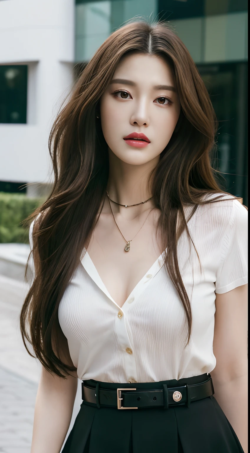 female, fair, amazing face and eyes, cosmetics, red glossy lips, (Extremely detailed fair face), (The sexiest look), (sweatshirt), (best quality), (very detailed), (very detailed CG 통합 8k 벽지),original photo, professional photography, (permanent), (pure white background),(black hair),(big eyes),(soft light source),(a little cleavage),(shorts),(red underwear)，gold glasses