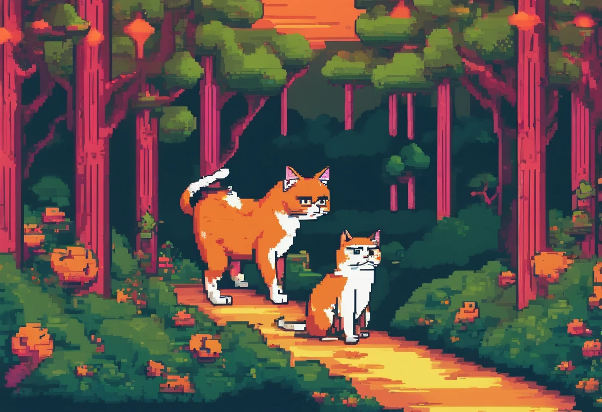 masterpiece, best quality, a fat cat with middle aged man in forest, moon, morning