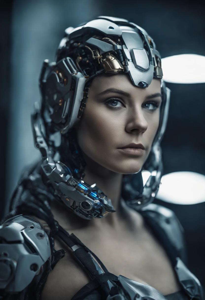 Portrait, Mobius in Marvel, Biomechanical, complex robot, full growth, Hyper-realistic, Crazy little details, Extremely clear lines, cyberpunk aesthetics, masterpiece featured on Zbrush Central, Gothic brutalist cathedral, Cyberpunk, Award-winning photo, Bokeh, Neon lights, cybernetic limb