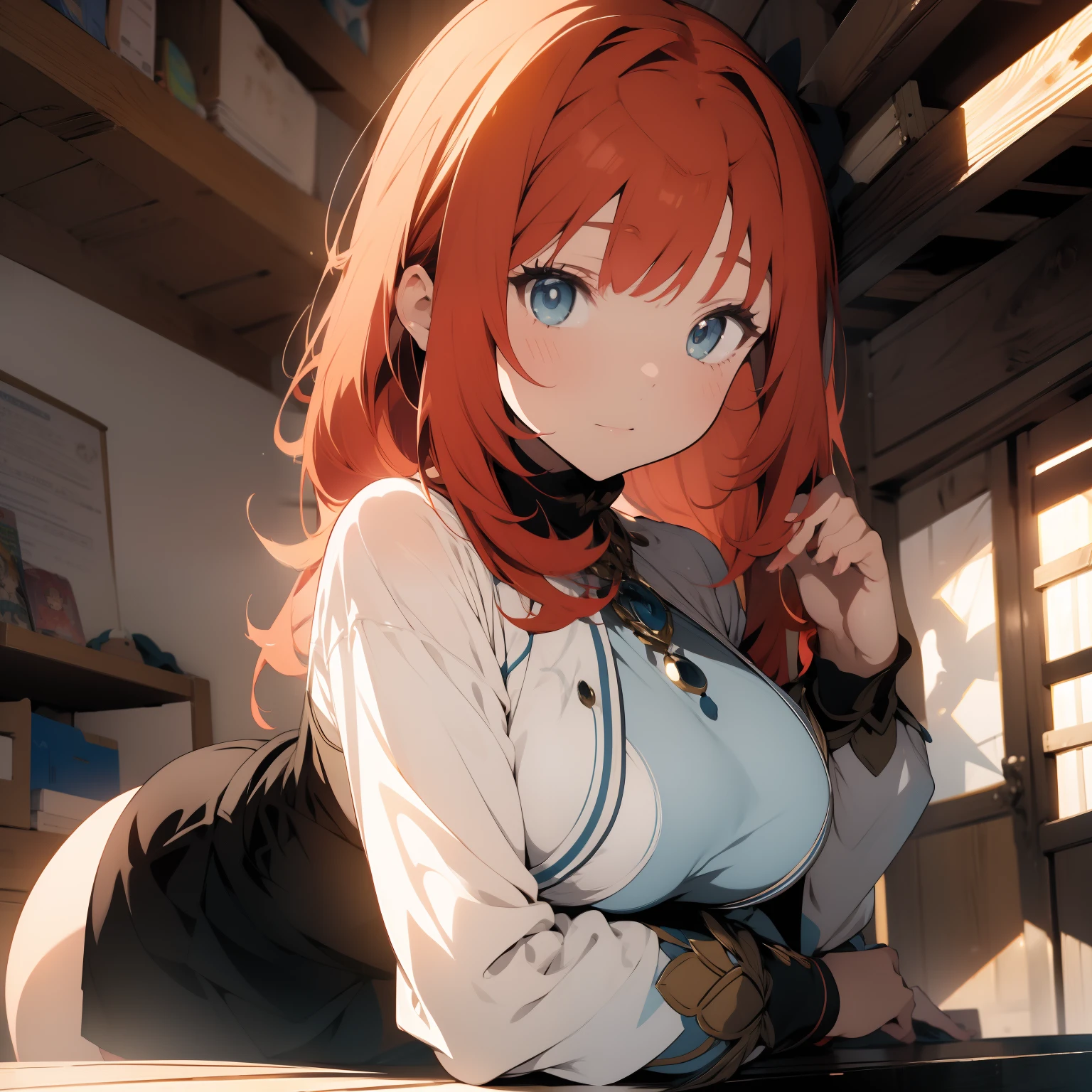 (Masterpiece), Best quality, nilou (genshin impact)
, yeux expressifs, visage parfait,anime character,Impact de Genshin,femme,Nilou (Impact de Genshin),grosse poitrine, bonne poitrine,mains entre les jambes, H-cup, on all fours, red hair, big breasts, cleveage
