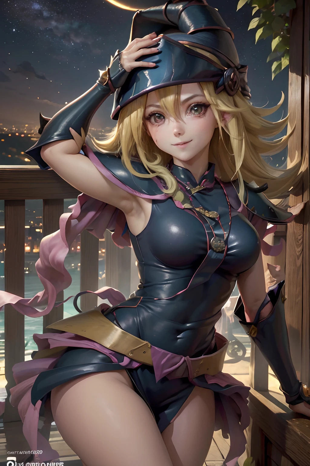 absurdos, high resolusion, Ultra-detallado, Dynamic Angle, cinematic lighting, (Desde arriba),(bird 's-eye view),(Vista posterior), QUEBRAR, NFFSW,((The Most Popular and Highest-Quality Manga Illustrations of the 2020s)) ,(Masutepiece, La mejor calidad), absurdos, high resolusion, 8k,(Antecedentes detallados), QUEBRAR, "(dark magician girl con un kimono  (Ropa Cheongsam) & (vestido:1) :1.2),((1 chica linda)), (Lori: 1.2),Hermosos ojos, Stand on beautiful eyes, Cejas sonrientes,(They are smiling:1.5),(Cabello largo rubio:1.5),(The color of the girl's eyes is blue:1.2),(sonrisa brillante:1.3),(boca abierta:1.1)," QUEBRAR, ((succubus),(Alas del diablo),(orejas de elfo),escote, hombros,Alas grandes):1.5, QUEBRAR, (Castillo del Diablo),(Noche:1.5),(Mezquita azul),(al aire libre),(fantasy:1.2), QUEBRAR, (Modernismo, barroco):1.2, Dark Magician Girl with Japanese pouring