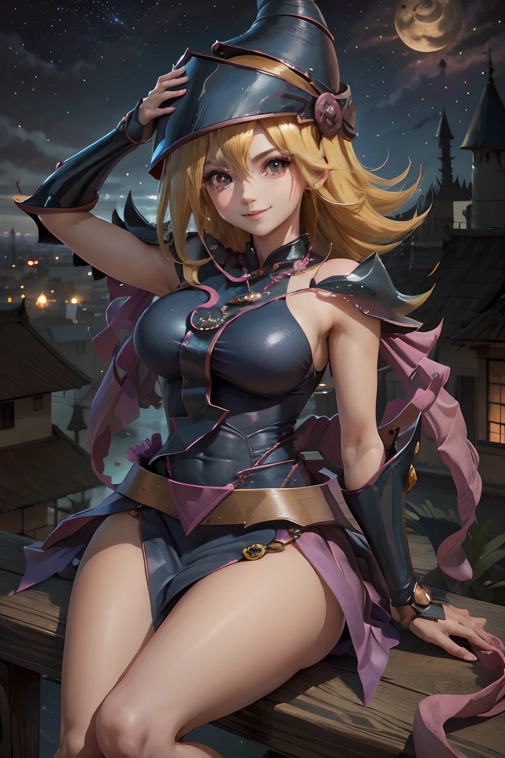 absurdos, high resolusion, Ultra-detallado, Dynamic Angle, cinematic lighting, (Desde arriba),(bird 's-eye view),(Vista posterior), QUEBRAR, NFFSW,((The Most Popular and Highest-Quality Manga Illustrations of the 2020s)) ,(Masutepiece, La mejor calidad), absurdos, high resolusion, 8k,(Antecedentes detallados), QUEBRAR, "(dark magician girl con un kimono (Ropa Cheongsam) & (vestido:1) :1.2),((1 chica linda)), (Lori: 1.2),Hermosos ojos, Stand on beautiful eyes, Cejas sonrientes,(They are smiling:1.5),(Cabello largo rubio:1.5),(The color of the girl's eyes is blue:1.2),(sonrisa brillante:1.3),(boca abierta:1.1)," QUEBRAR, ((succubus),(Alas del diablo),(orejas de elfo),escote, hombros,Alas grandes):1.5, QUEBRAR, (Castillo del Diablo),(Noche:1.5),(Mezquita azul),(al aire libre),(fantasy:1.2), QUEBRAR, (Modernismo, barroco):1.2, Dark Magician Girl with Japanese pouring