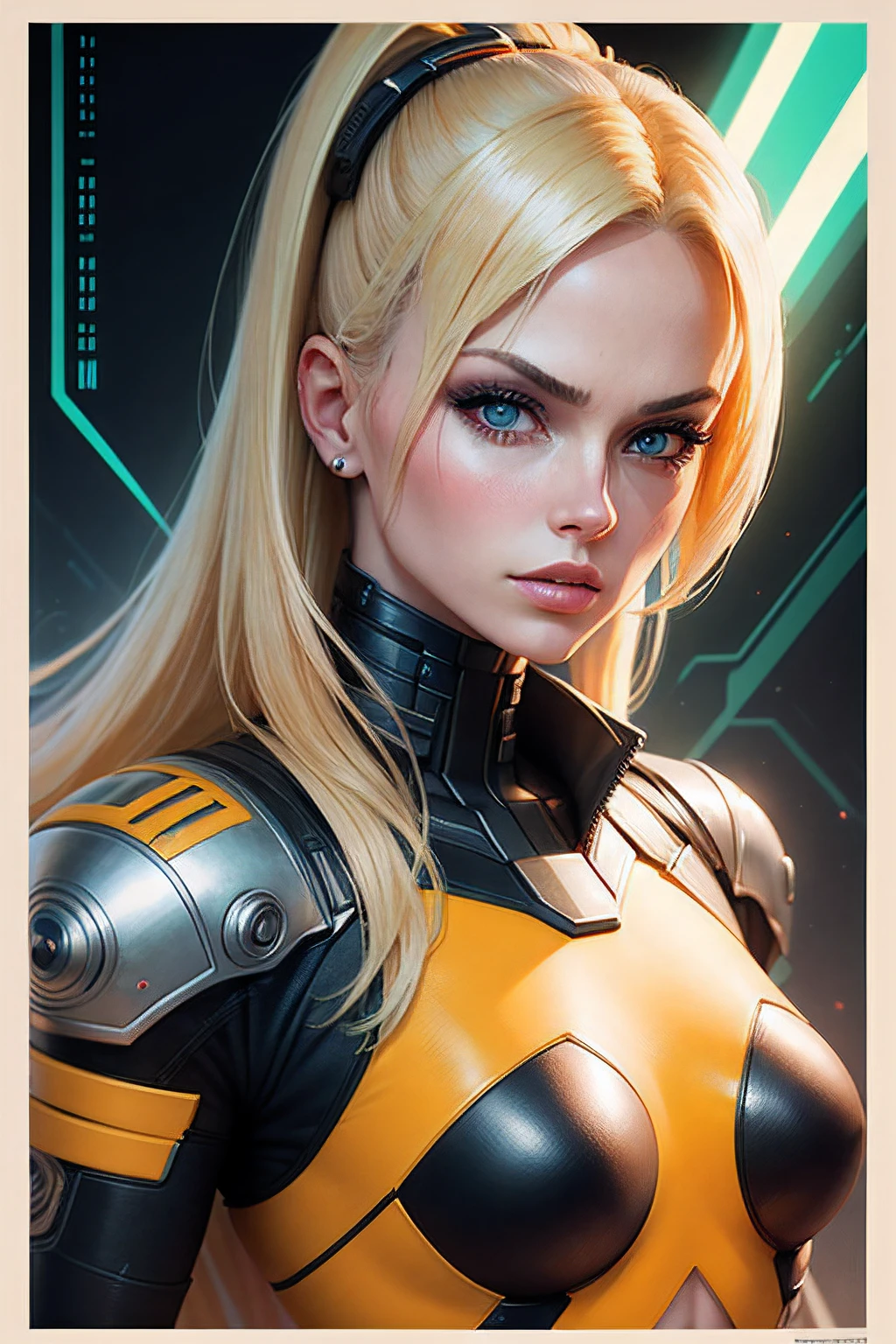 android woman blond retrato poster cyber punk laranja