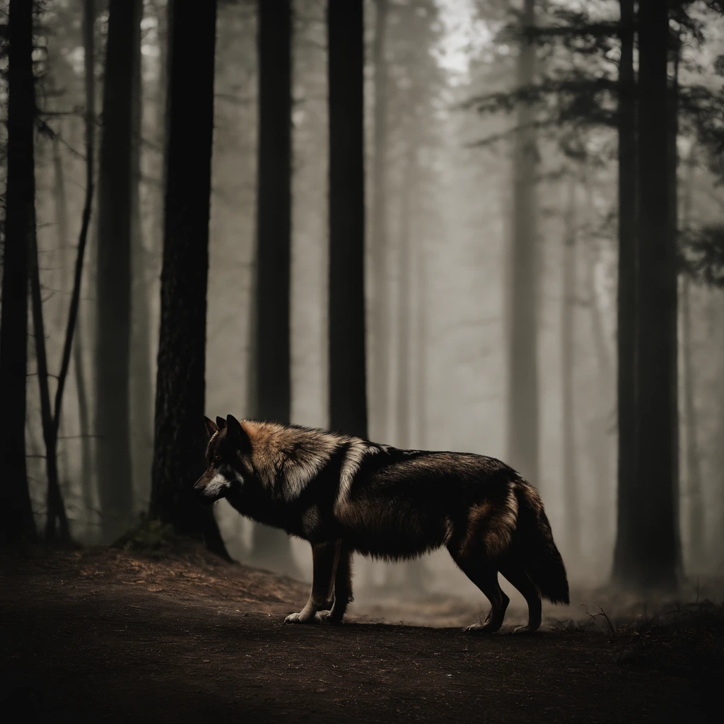 A Wolf and a Human Silhouette realistic