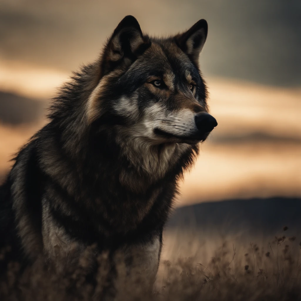 A Wolf and a Human Silhouette realistic