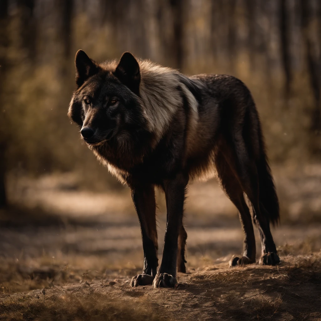 A Wolf and a Human Silhouette realistic