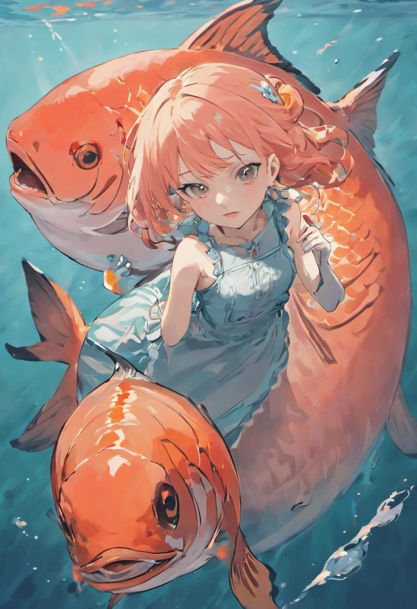 There is a fish sitting on a piece of meat, salmon, salmon khoshroo, half fish, fish skin, on clear background, proudly holding a salmon, fish in the background, highly detailed product photo, looking off to the side, high quality product photo, filleting technique, female looking, Dead fish, Looks to the side