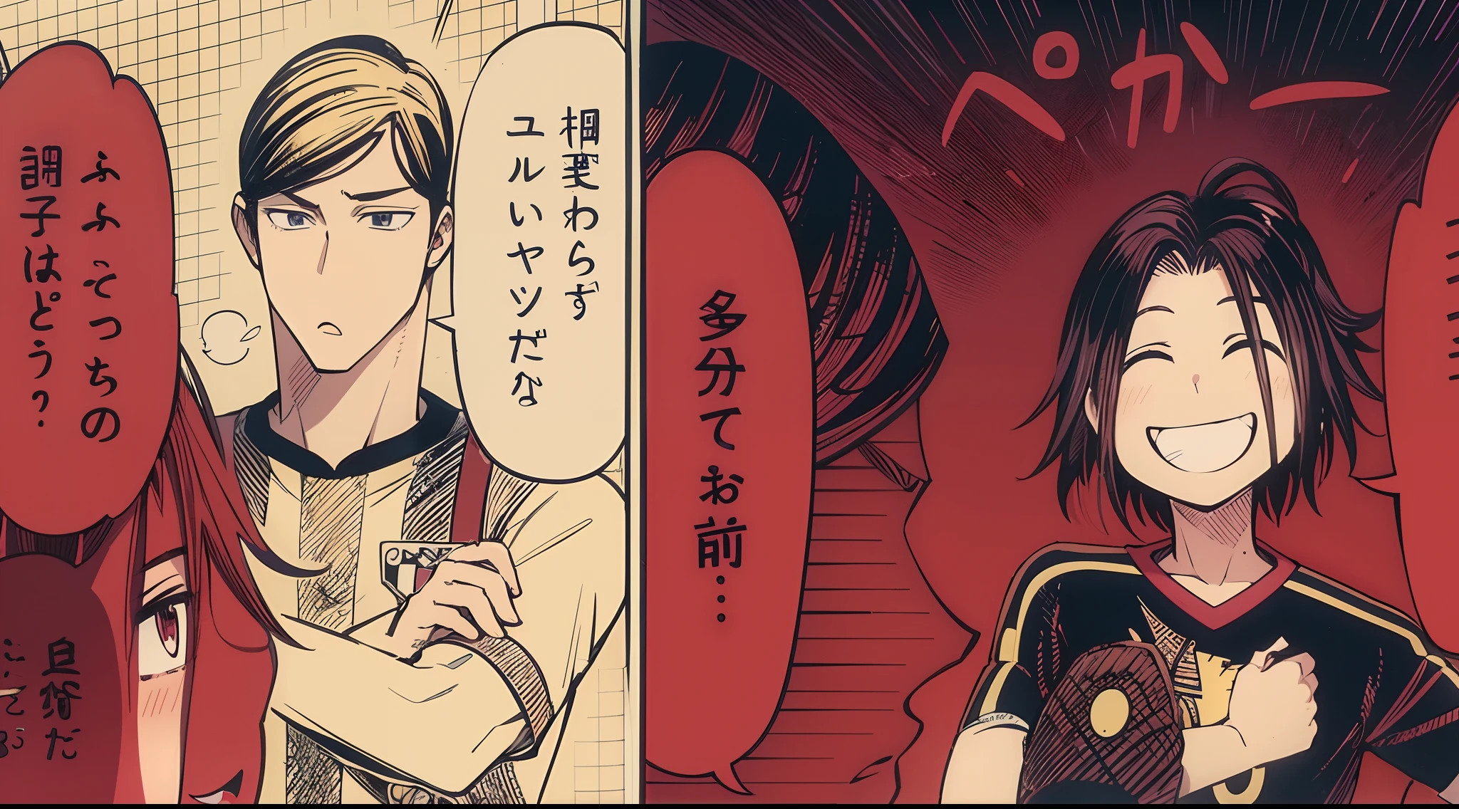 a anime of a boys cartoon, manga, text manga, color manga, manga color, color manga, color manga panel, a simple background
