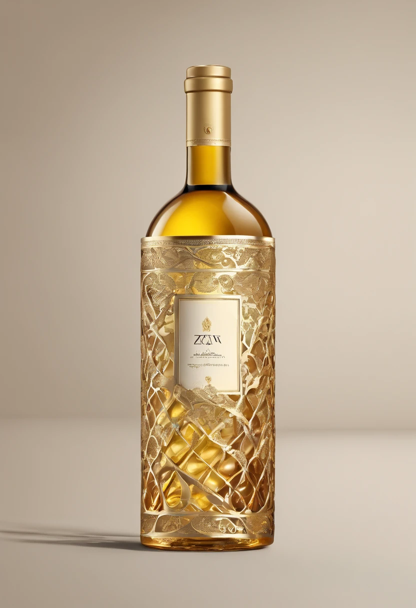 Alcohol advertising,High-end bottled wine,Simple,atmospurate,Fine,Golden yellow tones predominate,gold filigree,The contents contain the outer bottle