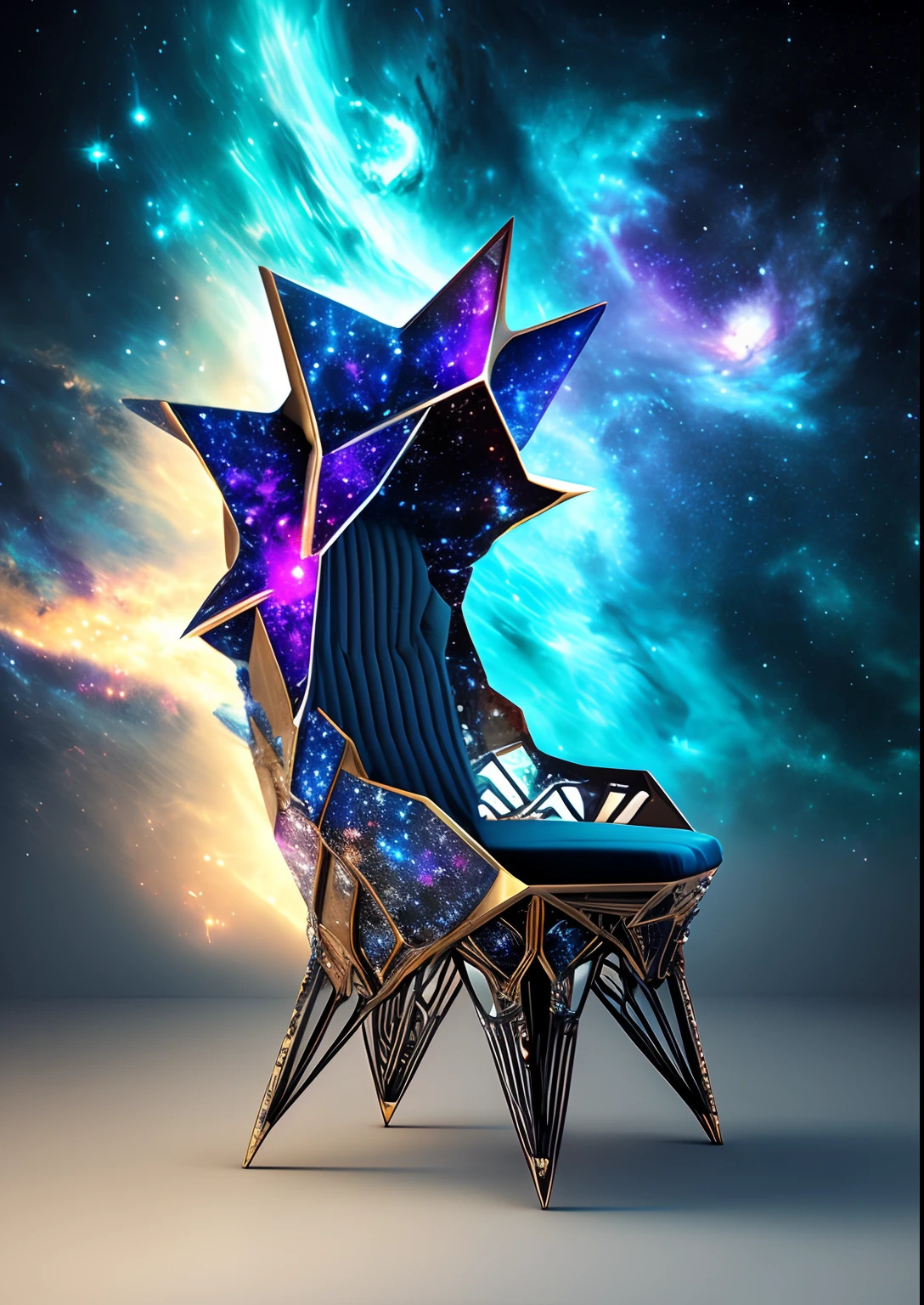 dreamlikeart, galaxy, outer space, nebula, star, [cyberpunked] Chair from the stars. (star:1.5),
