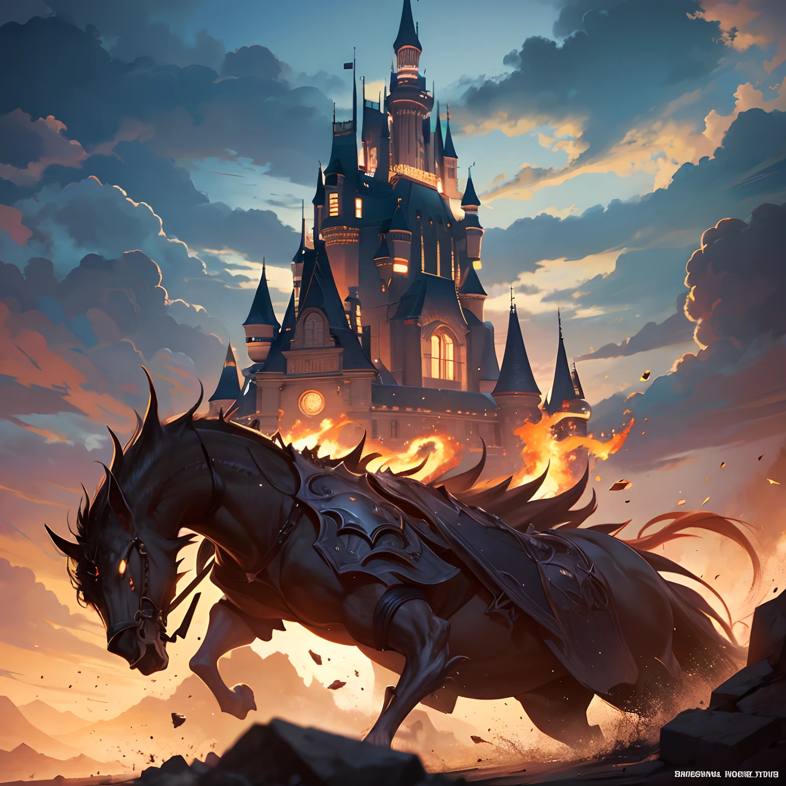 finest image, personification of castle, a castle running at full speed and sweating, professional lighting, anime, manga, illustration, deformed