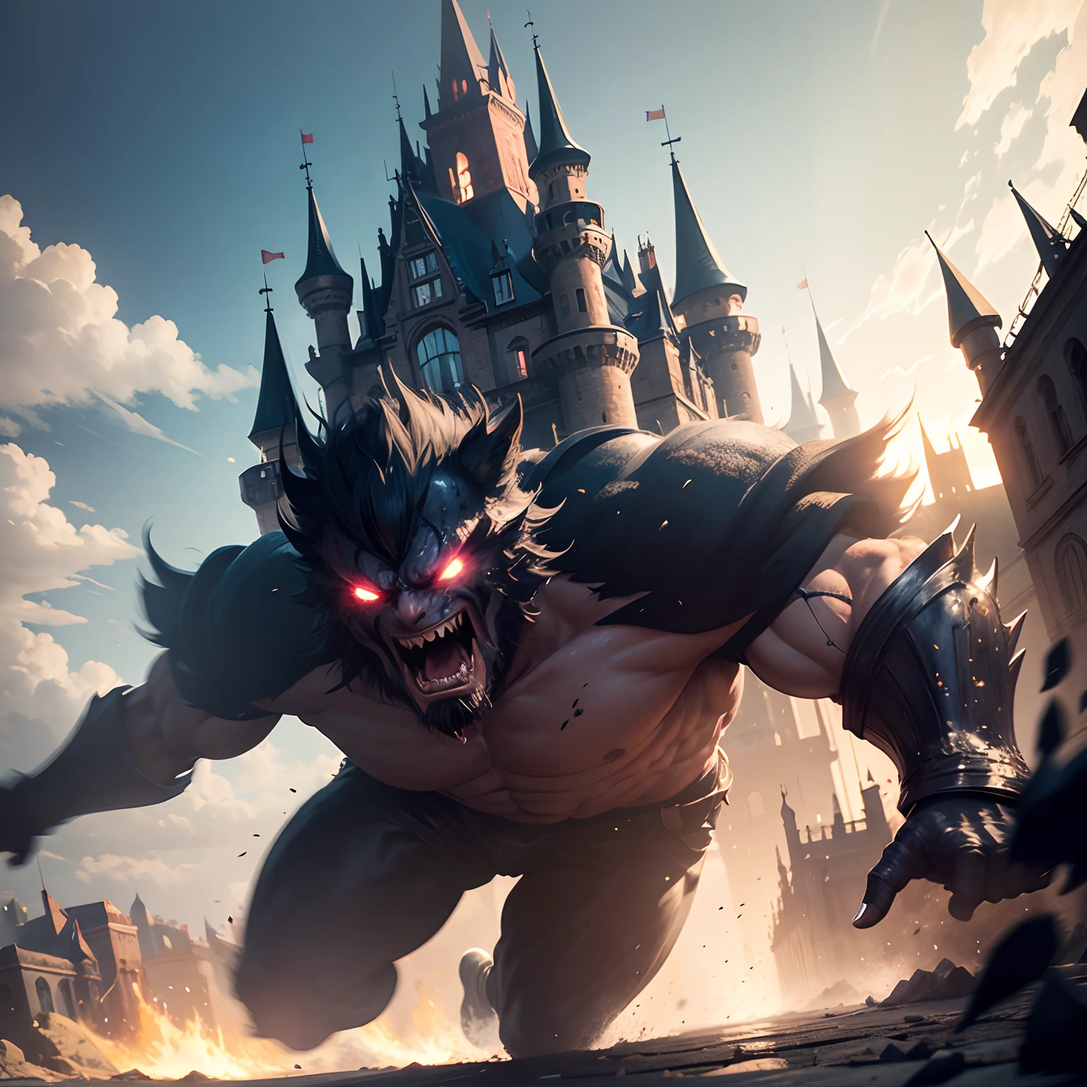 finest image, a castle running at full speed and sweating, professional lighting, anime, manga, illustration, deformed