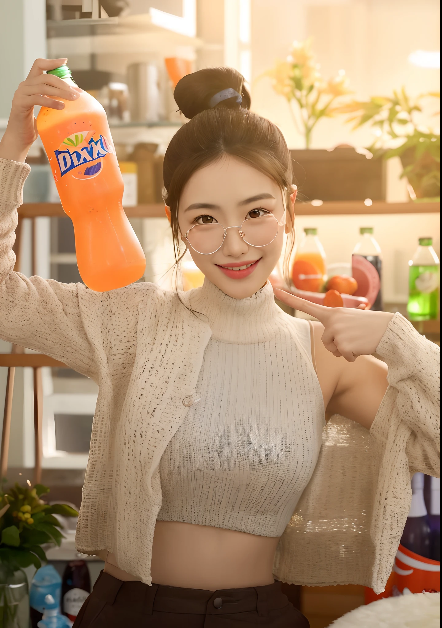 Smile woman sitting on the ground holding a bag of snacks and drinks, max details, maxis, promotional movie still, maxar, max hay, promo still, max accurate, inspired by Max Buri, shot for imax, movie promotional image, promotional still, cinematic flavor, movie still promotion, max quality, pokimane, 😭 🤮 💕 🎀