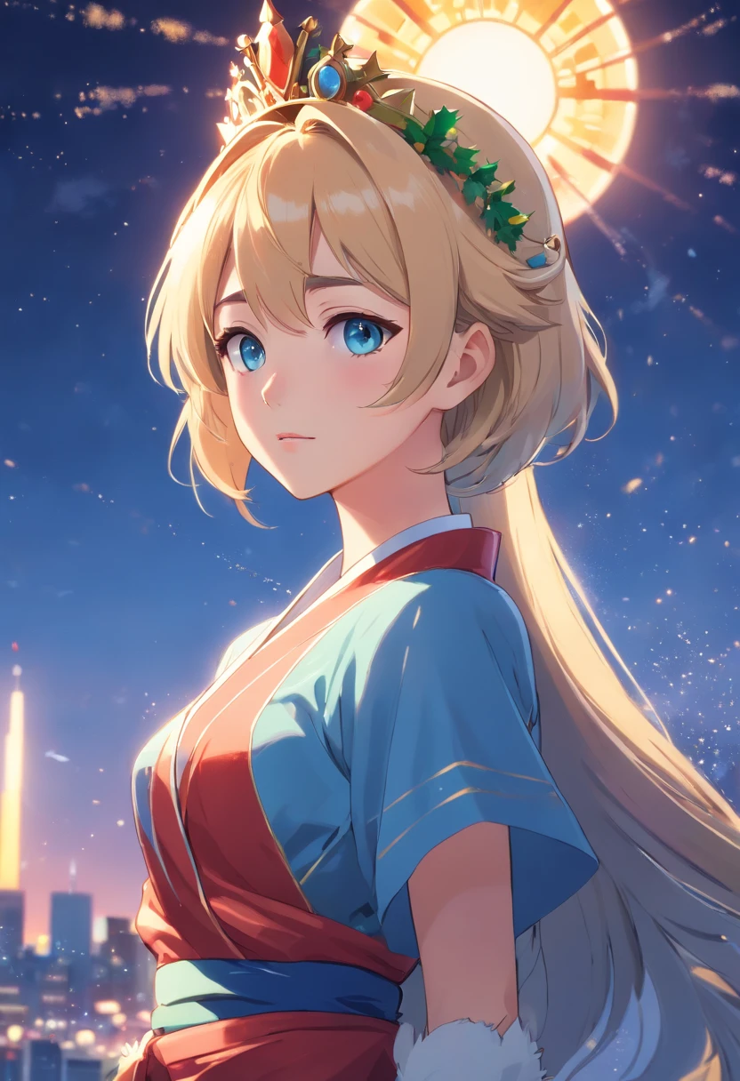 a beautiful empress portrait、blonde hair、perfect blue eyes、Impressive large Christmas headpiece vivid and impossible、clothes Santa robes、everything Christmas、yuki、Symetrical、Dramatic studio lighting、rokoko、barroco、greenr、Asians、Hyper-Realism、a closeup、D&D、Fantasia、Convoluted、elegent、ighly detailed、digitial painting、art stations、octan render、8K、concept-art、mats、foco nítido embarrassed from
