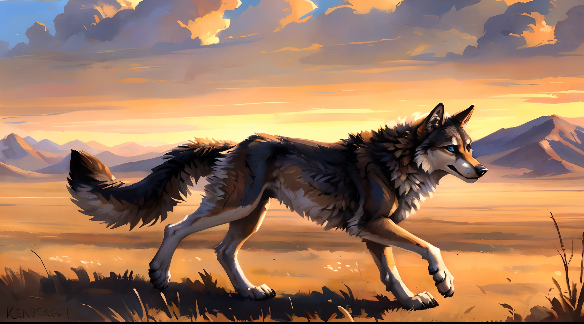 ((Solo)), male people, coyote, (Multi-colored fur, White-brown:1.3), ((Wolf face, White hair, Big eyes, White eyelids, Blue pupil, Slim:1.2) (Tough, Calm expression:1.2)), Abs, Slim, pinging)), (Correct anatomy), A big tail,Feet,longtorso,(Realistic fur, Detailed fur texture, labeled:1.3)), (Natural lighting), Photorealistic, Hyperrealistic, ultradetailed, by Kenket,Naked all over the body,Endless grasslands,Walking
