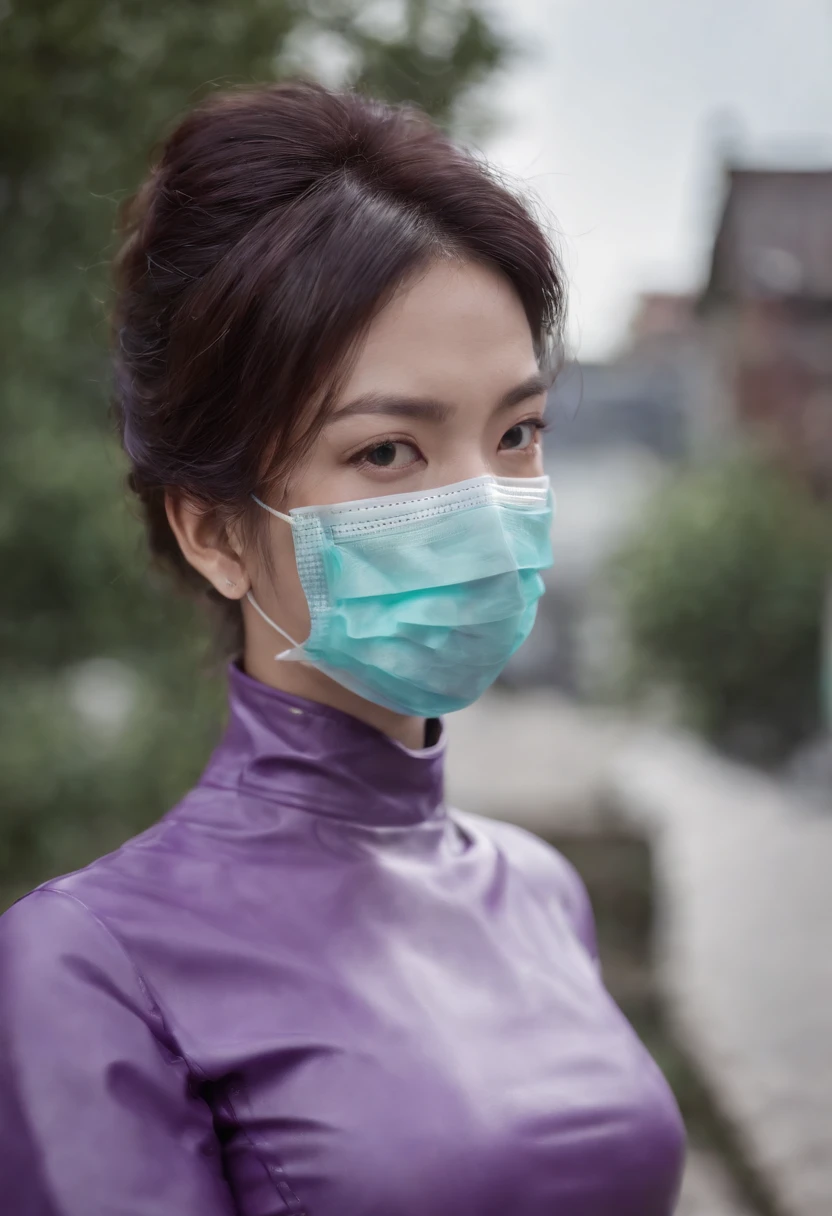 Meilin from Advanced Metal Gear Research Institute. Highly realistic. rubber glove、Purple rubber gloves、Purple cooking gloves、Long gloves、Glossy gloves、Glossy apron、Wear a mask、Rubber Mask、The perfect surgical mask、Gloss mask、Purple Mask