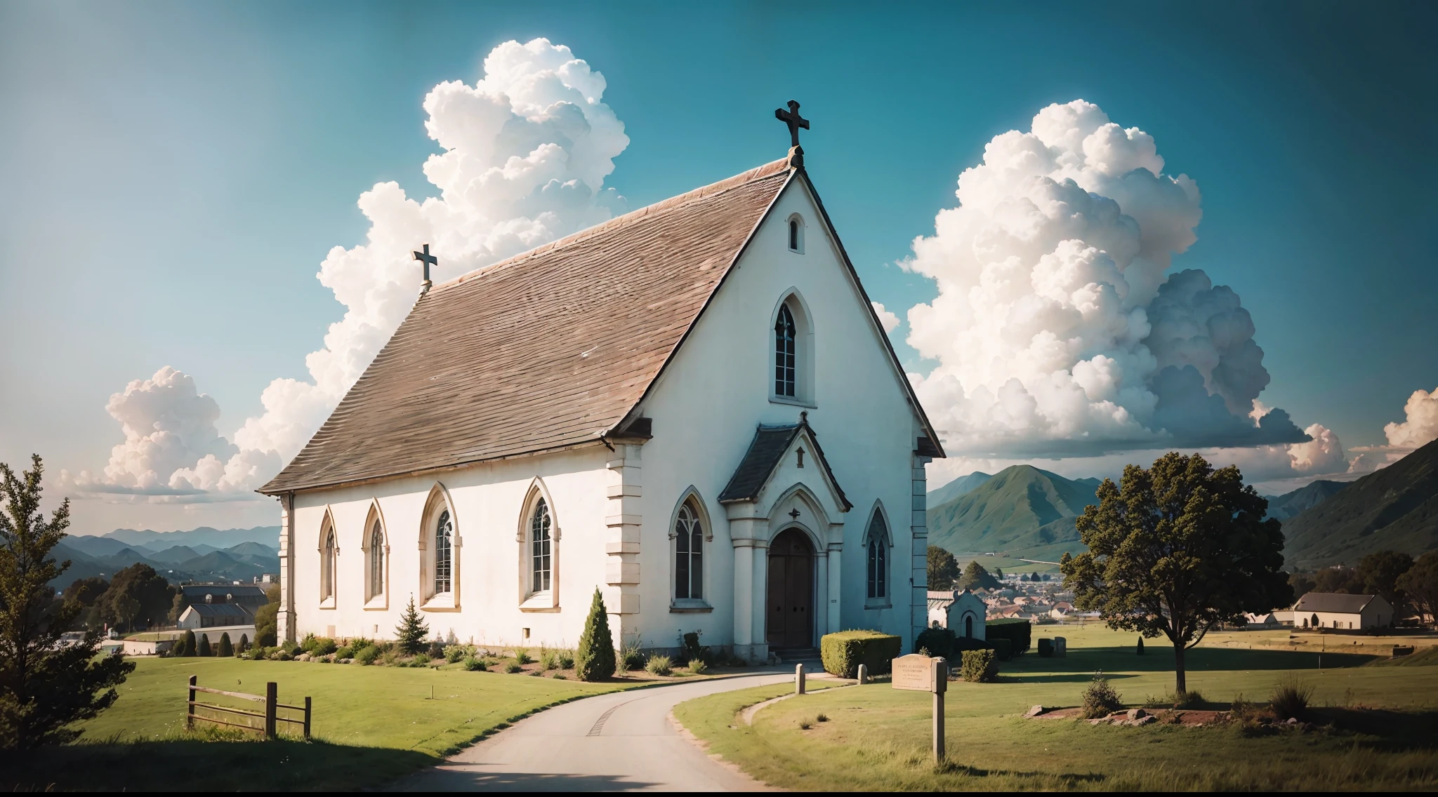 Under a clear sky,Beautiful church