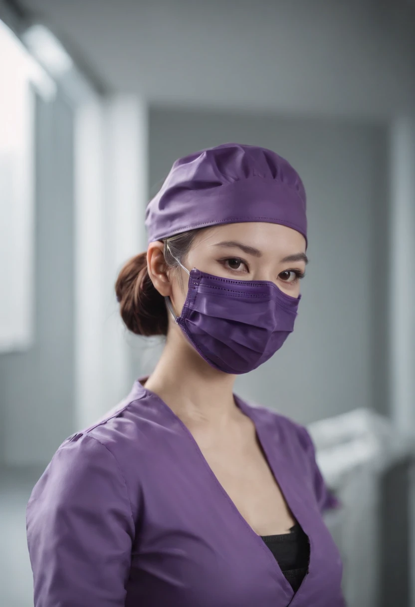 Meilin from Advanced Metal Gear Research Institute. Highly realistic. rubber glove、Purple rubber gloves、Purple cooking gloves、Long gloves、Glossy gloves、Glossy apron、Wear a mask、Rubber Mask、The perfect surgical mask、Glossy mask、Purple mask