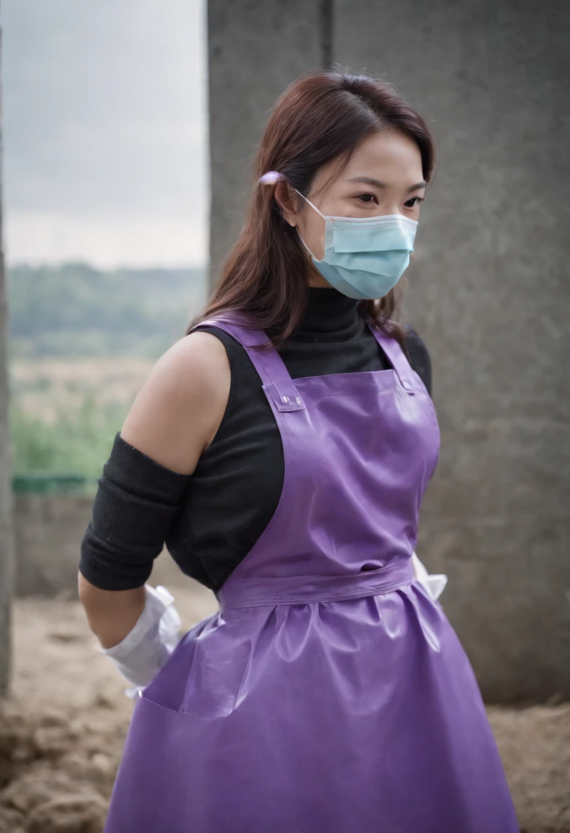 Meilin from Advanced Metal Gear Research Institute. Highly realistic. rubber glove、Purple rubber gloves、Purple cooking gloves、Long gloves、Glossy gloves、Glossy apron、Wear a mask、Rubber Mask、The perfect surgical mask、Gloss mask、Purple Mask