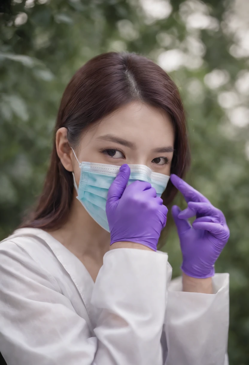 Meilin from Advanced Metal Gear Research Institute. Highly realistic. rubber glove、Purple rubber gloves、Purple cooking gloves、Long gloves、Glossy gloves、Glossy apron、Wear a mask、Rubber Mask、The perfect surgical mask、Gloss mask、Purple Mask