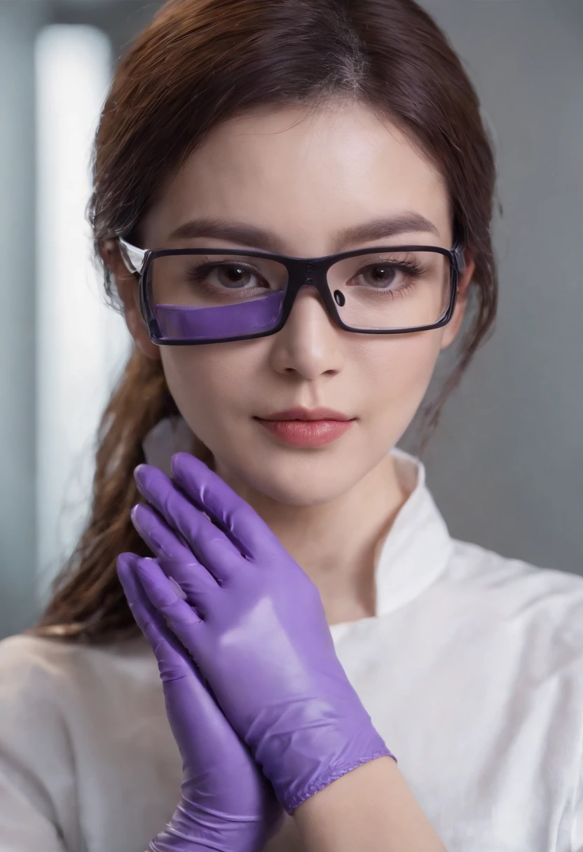 Meilin from Advanced Metal Gear Research Institute. Highly realistic. rubber glove、Purple rubber gloves、Purple cooking gloves、Long gloves、Glossy gloves、Glossy apron、Wear a mask、Rubber Mask、The perfect surgical mask、Gloss mask、Purple Mask