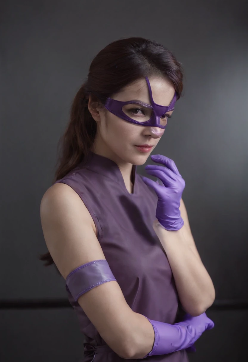 Meilin from Advanced Metal Gear Research Institute. Highly realistic. rubber glove、Purple rubber gloves、Purple cooking gloves、Long gloves、Glossy gloves、Glossy apron、Wear a mask、Rubber Mask、The perfect surgical mask、Gloss mask、Purple Mask