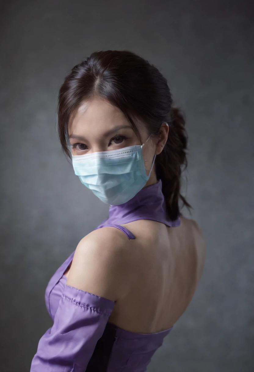 Meilin from Advanced Metal Gear Research Institute. Highly realistic. rubber glove、Purple rubber gloves、Purple cooking gloves、Long gloves、Glossy gloves、Glossy apron、Wear a mask、Rubber Mask、The perfect surgical mask、Gloss mask、Purple mask
