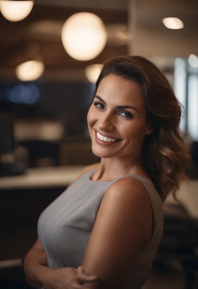 Smiling woman in sales office