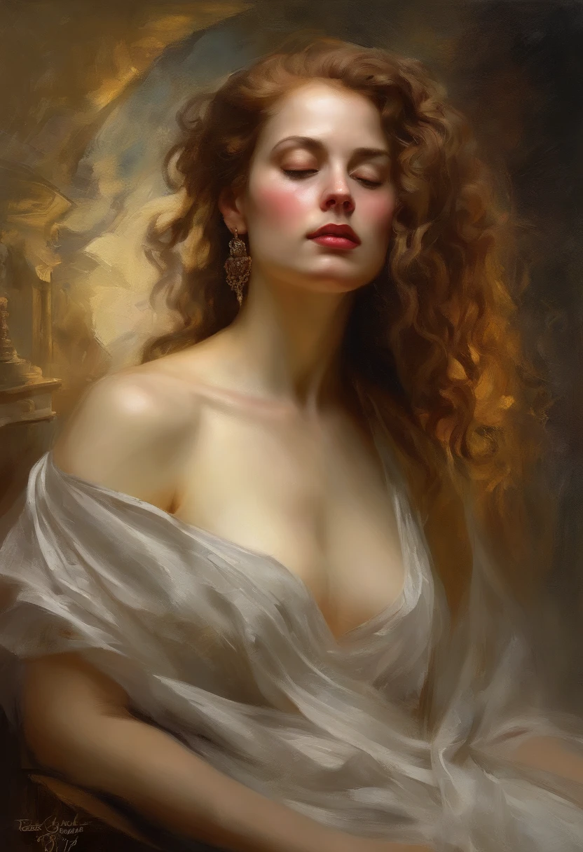 ((golden ratio}} the year is 1890, the setting is spain, A Highly detailed realistic oil painting of a elegant woman relaxing in a wooden bath tub with copper taps and fixtures, with her back to viewer, her back is in full view, curtains blowing with window breeze, clay interior walls, her eyes closed, perfect arms and hands, elegant in nature, beautiful lighting on her hair, full lips, wavy hair, up-do, {{nudity}} breasts exposed and hanging out, sleepy after a long day, a sensual painting, a Beautiful expressive painting, Wadim Kashin. Ultra photo realism, Louise Ross, digital painting art, Perceptual digital painting, Stylish digital painting, Bonito painting, glossy digital painting, beautiful digital painting, digital art painting, Fine paintings, thick strokes, pallette knife, impasto, Albrecht Dürer, Rembrandt, baroque art, alla prima, sfumato, chiaroscuro, intense light, {{catchlight}}