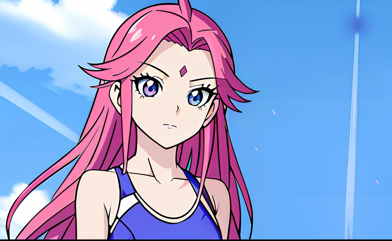 A girl with pink hair and a blue vest looking at the camera, Sakura Haruno, humanoid pink female squid girl, anime girl named Lucy, Haruhi Suzumiya, Sakura Haruno and Hinata Hyuga, inspired by Fumina Hara, Sakura Haruno in Slug Sage Mode, Rei Hiroe, anime-style character, Marin Kitagawa doujin art, anime character, Hannah Atta. (best quality, highres, ultra-detailed), vibrant colors, anime style, soft lighting.