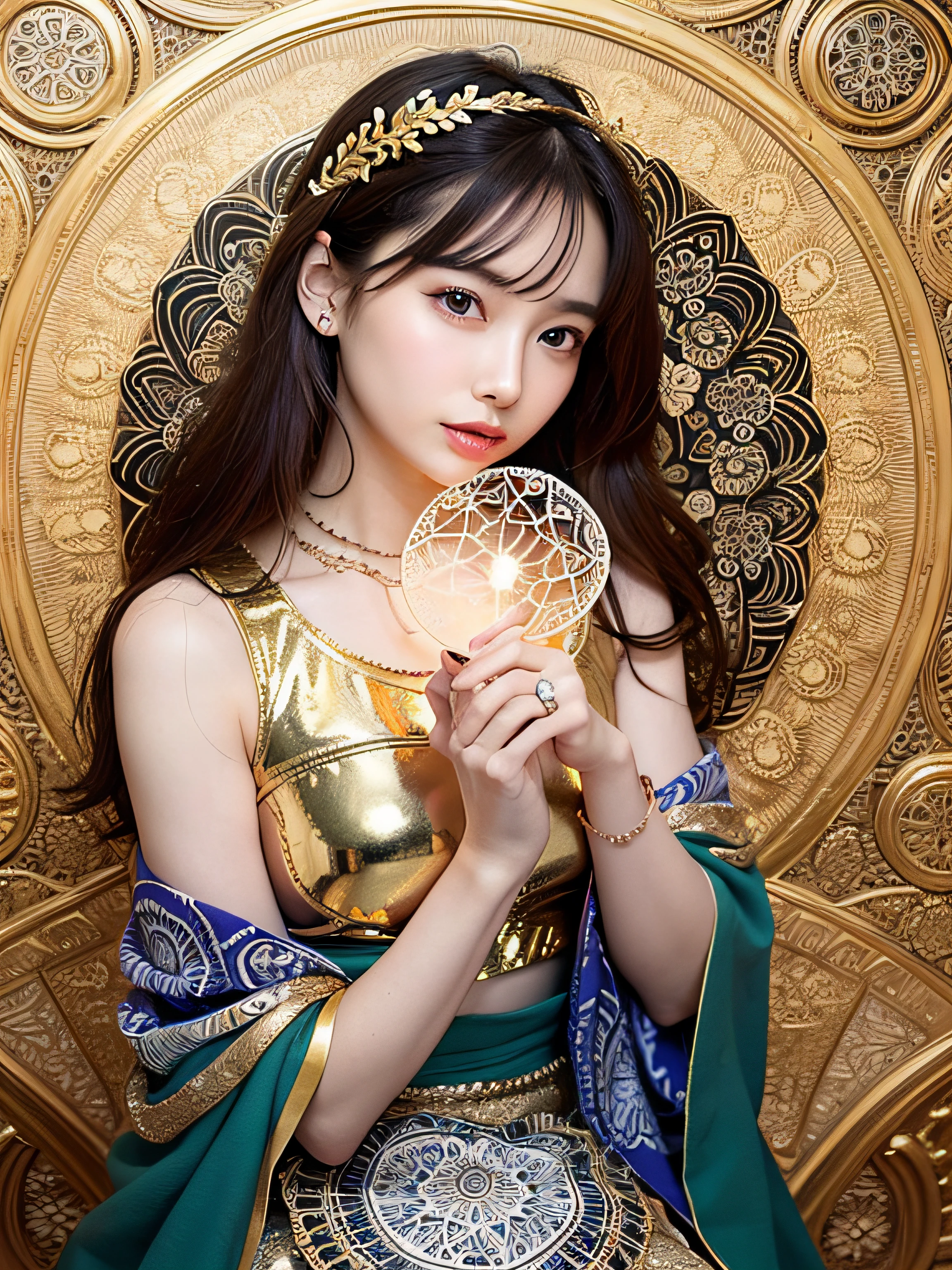 PerfectNwsjMajic,(masutepiece, of the highest quality, Best Quality, Official art, Beautiful and aesthetic:1.2), (1girl in), ighly detailed,Colorful,highest details, Official art, Unity 8k壁纸, ultra-detailliert, Beautiful and aesthetic, Beautiful, masutepiece, Best Quality, (Zentangle, mandalas, Tangle, Entangle) ,Holy Light,gold foil,Gold leaf art,glitter drawing,