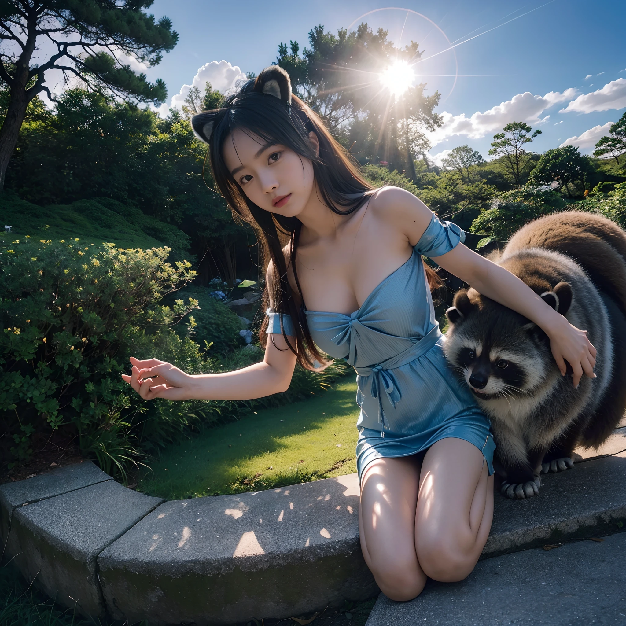 solo、1girl、full-body portraits、sleeveless、White-colored skin，Large Breasts,Double tail，close to camera