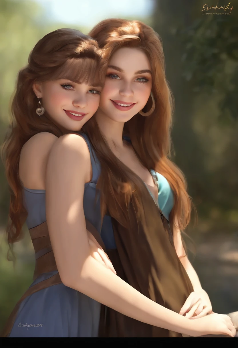 ((( 2 girls, 16 years old))) ultra realistic, cute smile, beautiful face