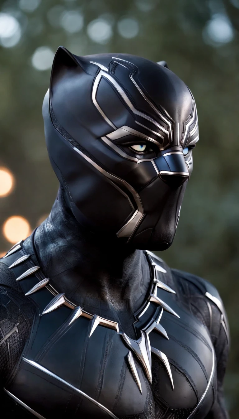 "Produce a flawless, hyper-realistic image of Black Panther in his signature body armor suit. The suit should feature a unique blue-purple armor design reminiscent of Iron Man's high-tech style. Ensure that the image captures the intricate details of the suit, with a focus on its radiant glow and futuristic elements, making Black Panther appear both regal and technologically advanced." Black panther Hi-Tech armour cyberpunk style,