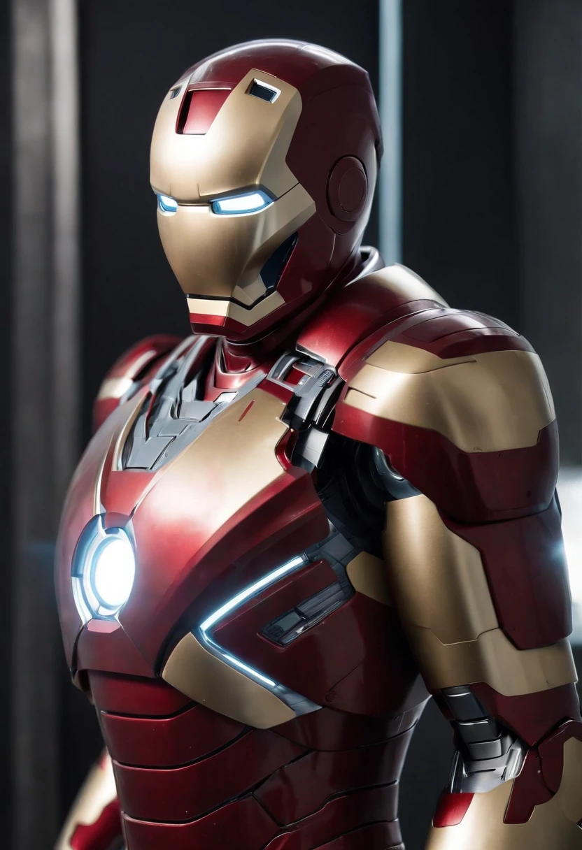 a highly realistic image of Iron Man: "Generate an ultra-super realistic image of Iron Man wearing his newly black blue polished, gleaming suit of armor. He's engaged in a high-tech task, with a 3D hologram display projecting intricate schematics and data around him. The details of his armor, from the reflections to the fine textures, should be incredibly lifelike. Place him in a state-of-the-art, futuristic environment with a perfect background that complements the high-tech vibe, capturing the essence of Iron Man's genius at work." (Perfect armour), (full body armour), ((remove helmet)), perfect hands,mecha musume