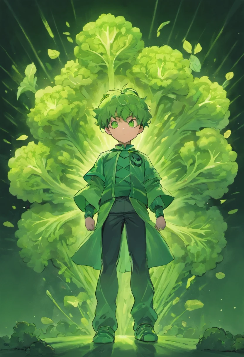 Drawing of a broccoli stylized as a superhero for children illustration for children's book, fofo, lindo, kawwai, estilo anpanman.