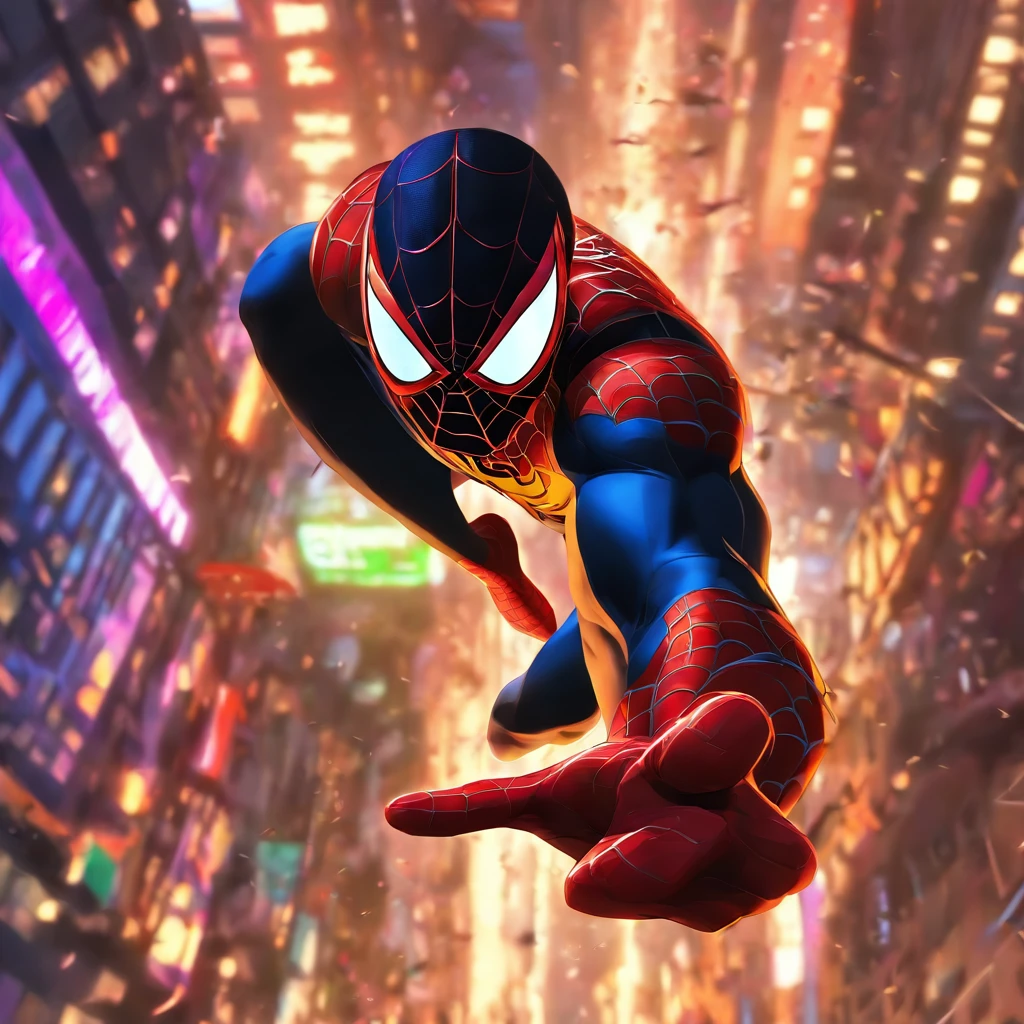 Spider man in dynamics, highly detailed, packed with hidden details, style, high dynamic range, hyper realistic, realistic attention to detail, highly detailed, 32K, intense close - ups, uhd image, realism, colorful realism, --ar 71:121 --s 750 --niji 5