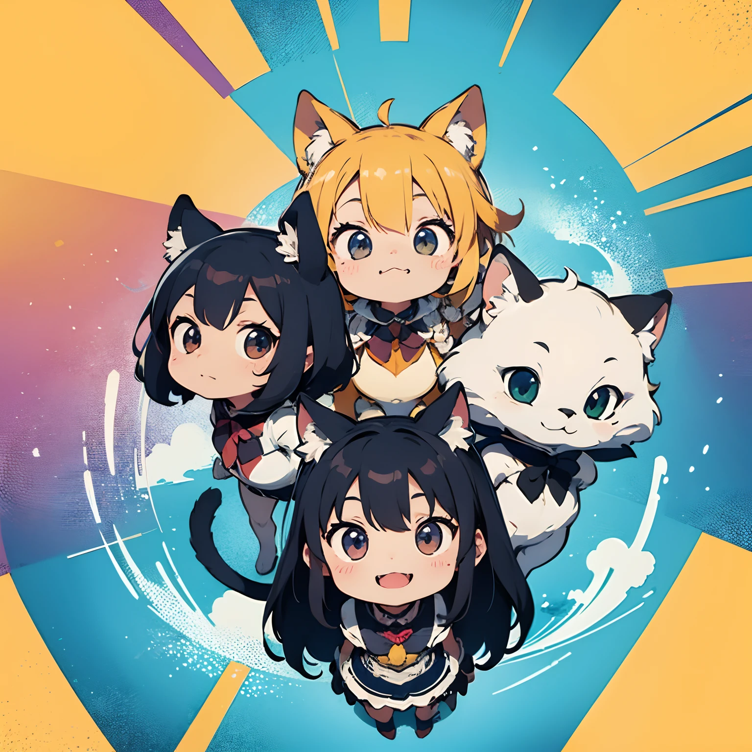 top-quality、top-quality、logo mark、stamp、Geometric pattern、vector-art、High-quality illustrations by Alfons Mucha、​masterpiece(Furry、furry anthro)florals、Pixel art、Three-headed body、Cats