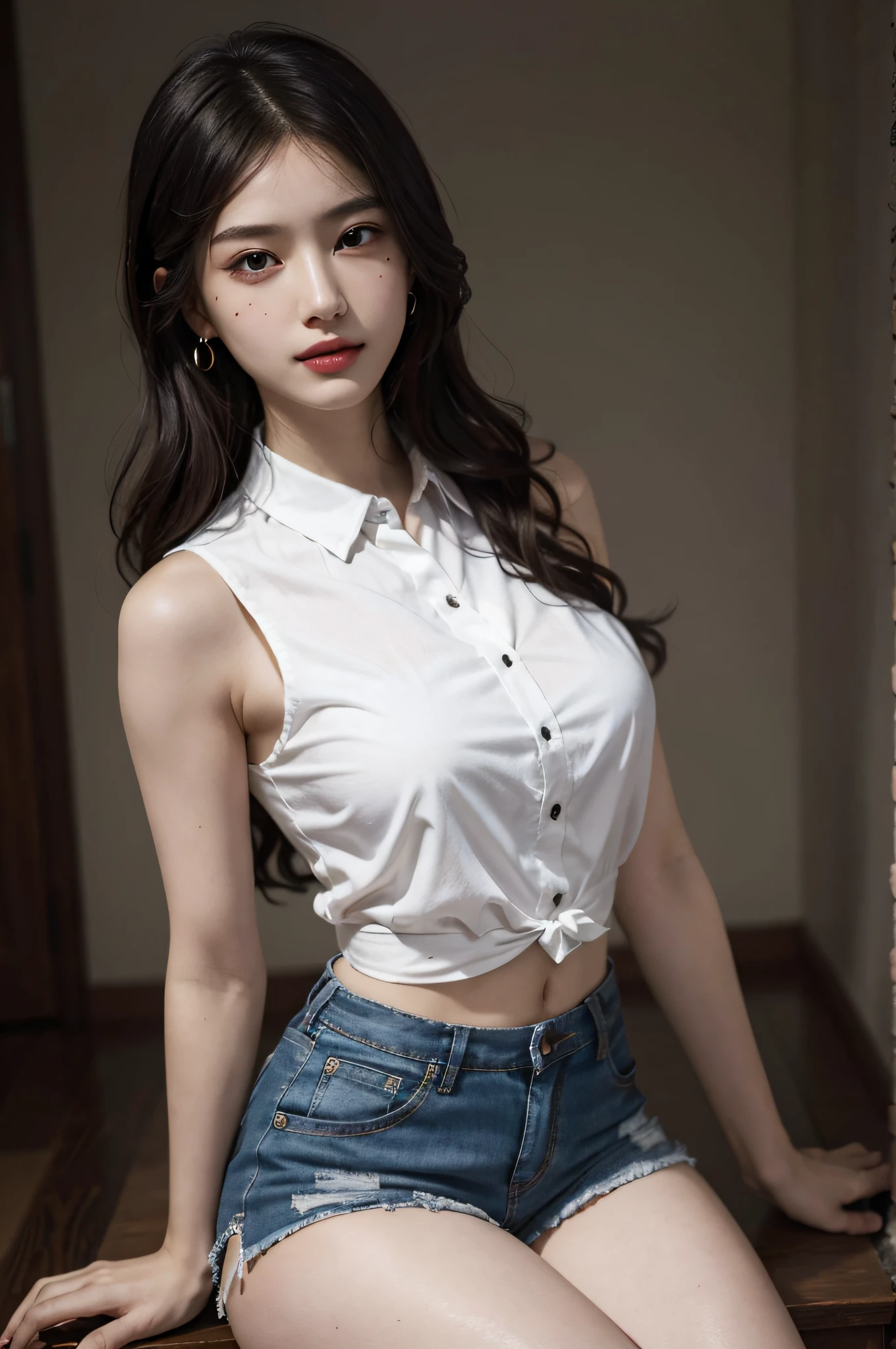 Jk high school student, uniform, sexy, (no bra:1.3), 1girl,masterpieces ,ponytail ,blonde hair ,necklace, (small beautiful hard nipple:1.2),cute, beautiful skin,abs,cleavage,no sleeve,medium breast
