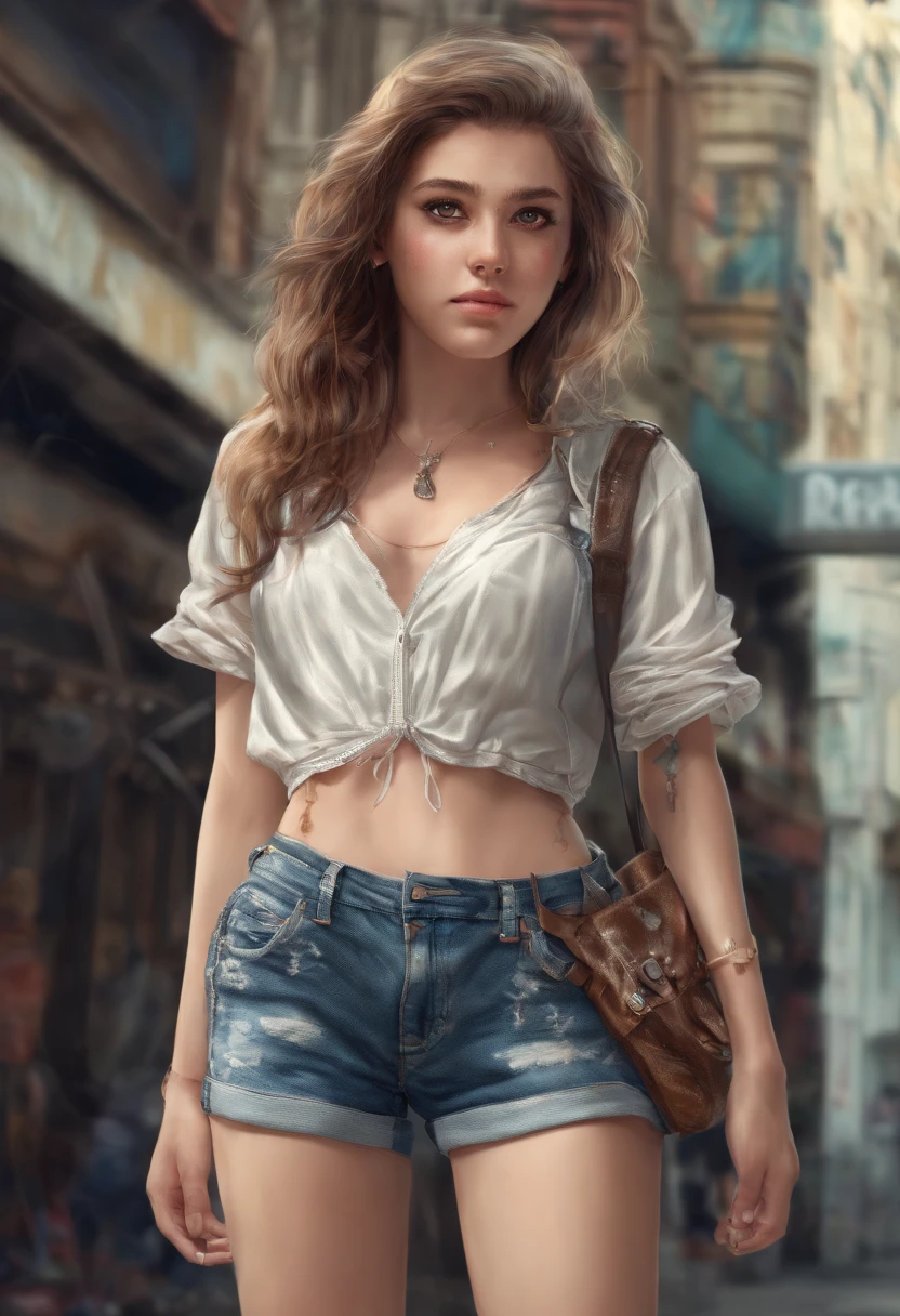 A beautiful girl wearing shorts.