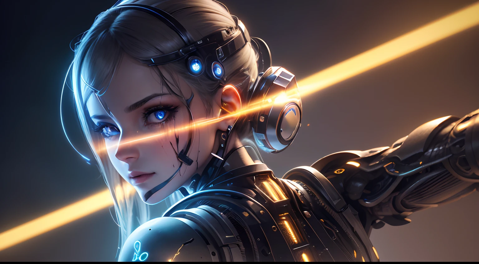 1Mechanical girl, (((detalhes ultra realistas)), retrato, global ilumination, sombras, octano render, 8k, ultra sharp, metal, intrincado, ornamentos detalhados, cores frias, Egyptian detail, detalhes altamente intrincados, luz realista, trend in CGSociety, olhos brilhantes, facing camera, detalhes neon, machanical limbs, Blood Vessels Attached to Tubes, mechanical vertebra attaching to the back, mechanical cervial attaching to the neck, sentado, wires and cables connecting to the face head