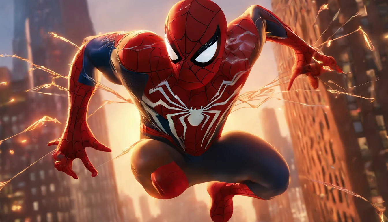 Spider-Man swinging through a bustling city, capturing attention with his dynamic poses and agile movements. The scene is highly detailed and filled with hidden easter eggs for the fans. The artwork showcases Spider-Man's iconic red and blue suit, emphasizing the web-like texture and intricate design. The image exudes style and energy, capturing the essence of Spider-Man's superhero persona.
The artist has paid meticulous attention to detail, ensuring the hyper-realistic rendering of Spider-Man's suit, with every thread and contour visible. The artwork is created in a high dynamic range, allowing for vibrant colors and dramatic lighting effects. The intense close-ups of Spider-Man's face and web-slinging action bring a sense of immediacy and excitement to the composition.
The image is rendered in ultra-high definition (32K), ensuring every minute detail is captured, from the texture of buildings to the reflections in Spider-Man's eyes. The color realism adds depth and richness to the artwork, with a focus on realistic skin tones and vibrant cityscapes. The lighting is carefully crafted, utilizing studio lighting techniques to highlight Spider-Man's silhouette against the city backdrop.
Overall, the artwork delivers a visually stunning representation of Spider-Man in action, combining the artist's technical skills, attention to detail, and a keen sense of style. The composition captures the essence of the character and his adventurous spirit, providing an immersive and awe-inspiring viewing experience.