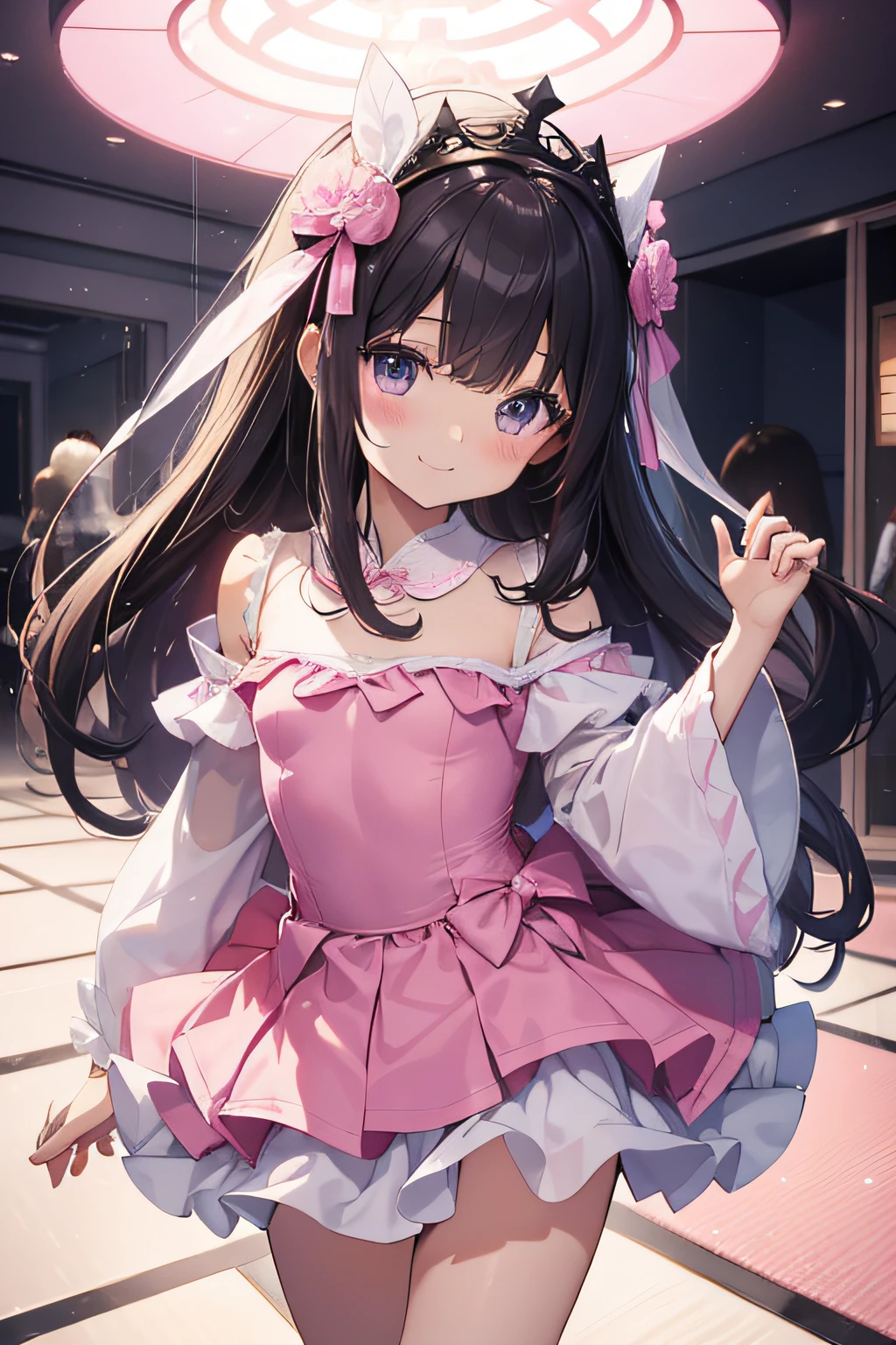 top-quality、extremely delicate and beautiful、Soio、Soio、8--old l、japanes、Lori、Chiquita、elementary stu、((Pink leotard))、(highleg)dress room、、Tiara on the head、A smile、is standing、Facing the front