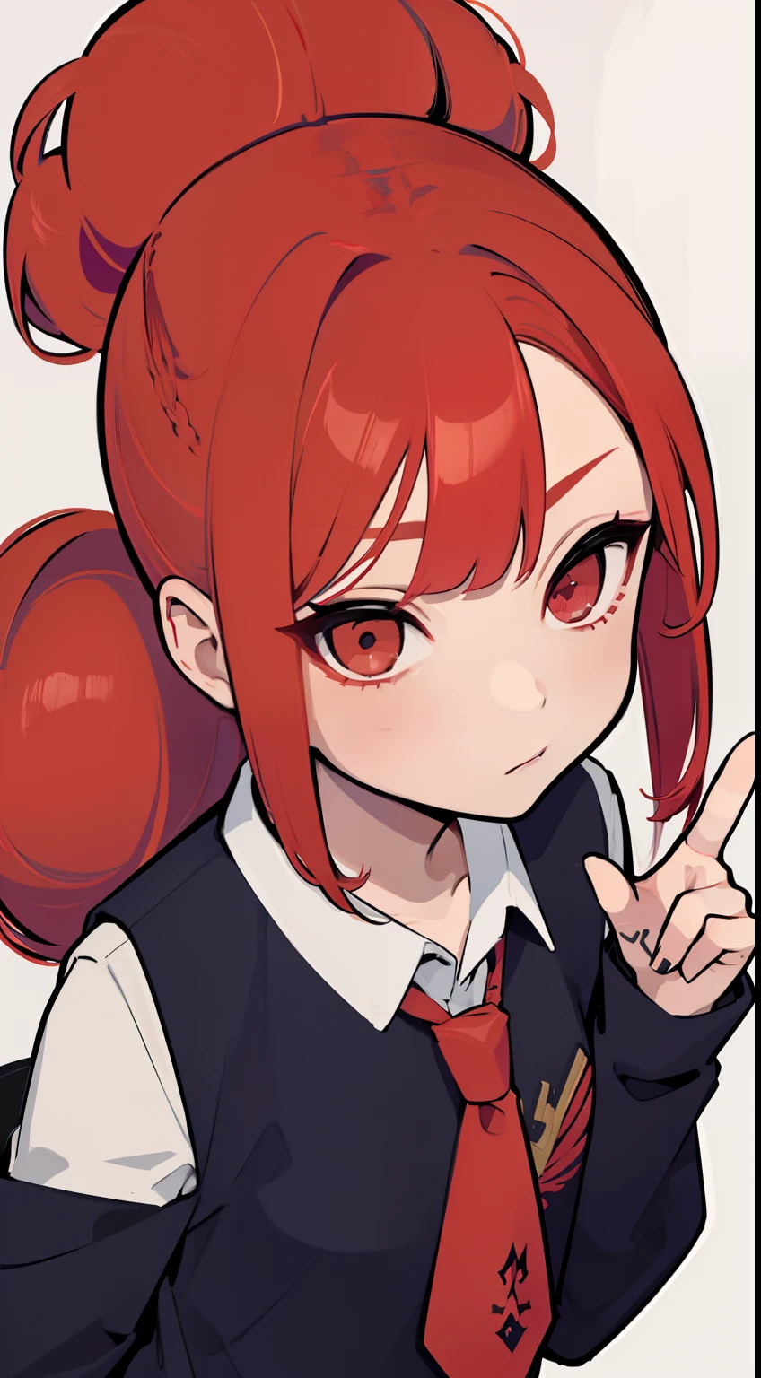 a matural female,Parted bangs,Forehead exposed,redheadwear,Coil your hair,Low bun,sorceress woman,