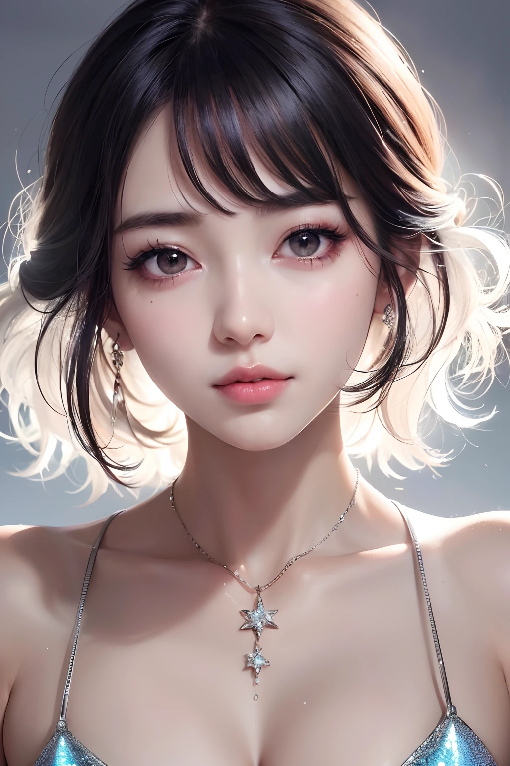 (8k, RAW photo, photorealistic:1.25) ,( lipgloss, eyelashes, gloss-face, glossy skin, best quality, ultra highres, depth of field, chromatic aberration, caustics, Broad lighting, natural shading,Kpop idol) looking at viewer with a serene and goddess-like happiness,