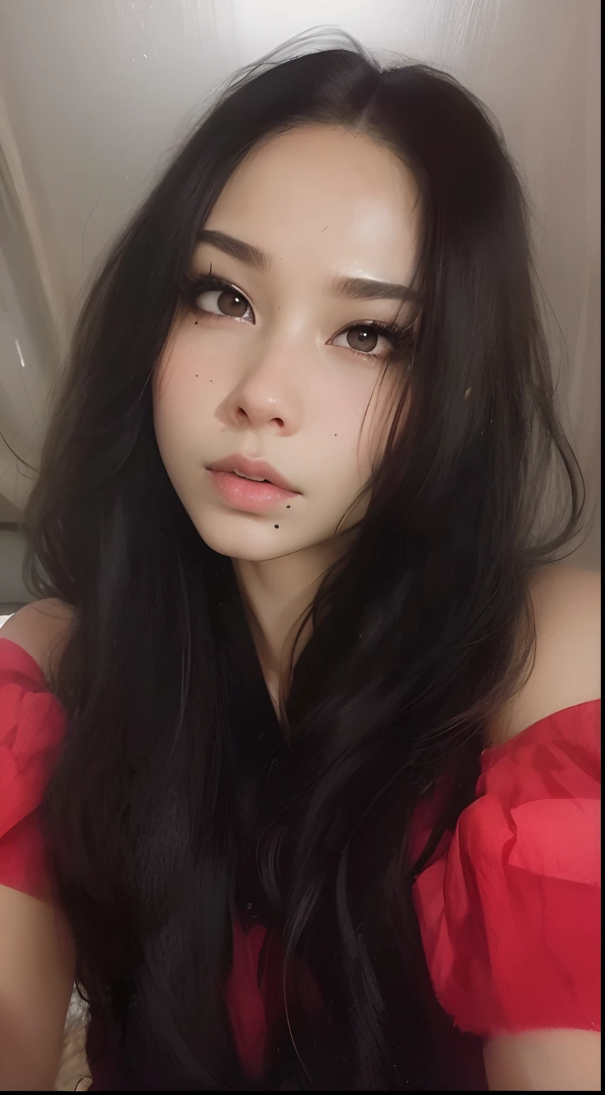 Turn this picture into anime,a mole at the bottom of the lips